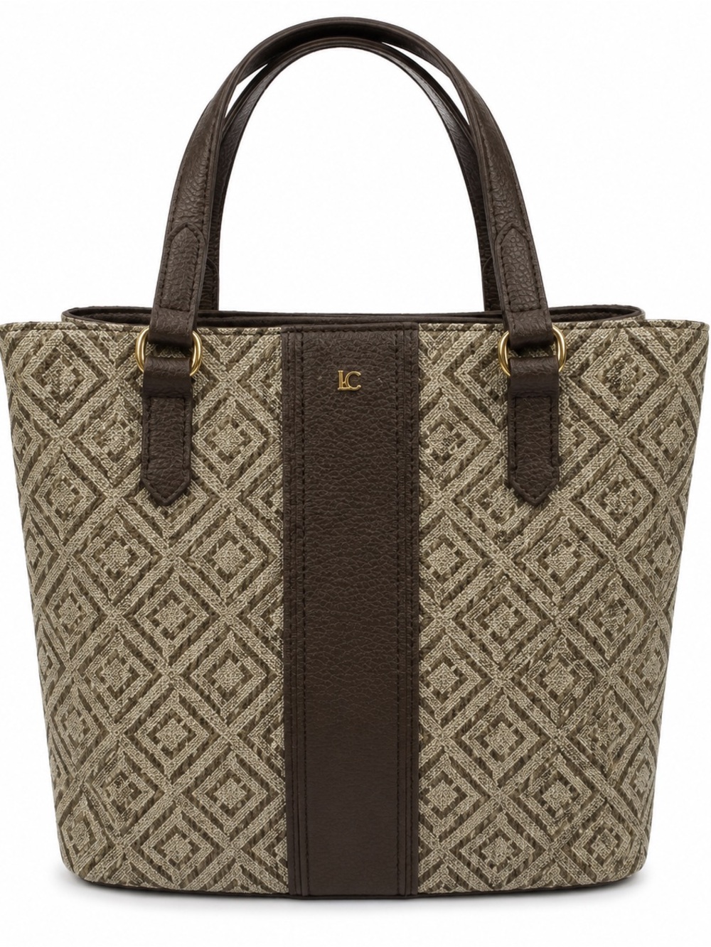 Liz Claiborne LC Monogram Tote Bag Brown Tan Canvas Purse